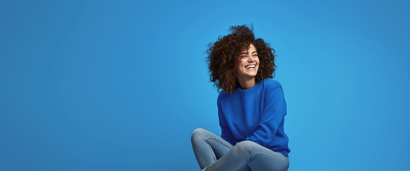 Lachende Vrouw Blauw