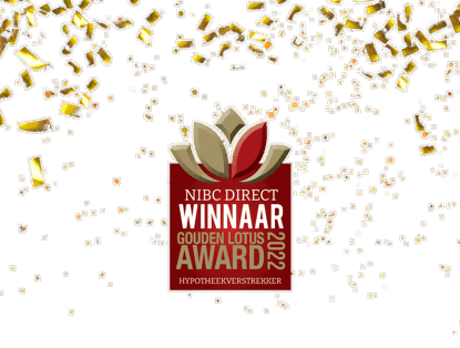 Logo van de NIBC Direct Gouden Lotus Award 2022, omgeven door gouden confetti.
