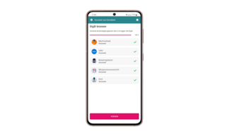 Lijst met DigiD-apps in een mobiele interface, met statusindicatoren en een verzendknop onderaan.