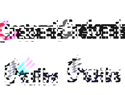 Logo's van Netomnia en YouFibre, twee bedrijven die internetdiensten verlenen.