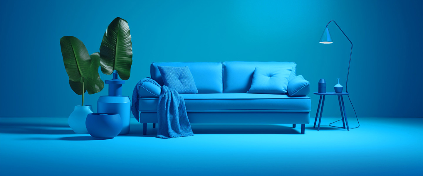 Blauwe Studio Met Blauwe Bank