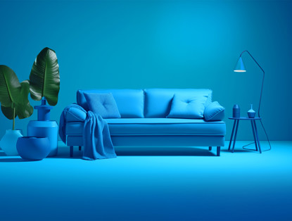 Blauwe Studio Met Blauwe Bank