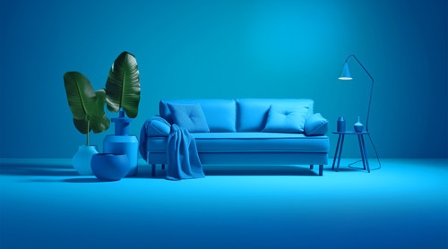 Blauwe Studio Met Blauwe Bank