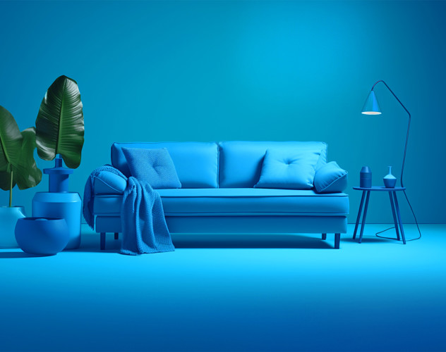 Blauwe Studio Met Blauwe Bank