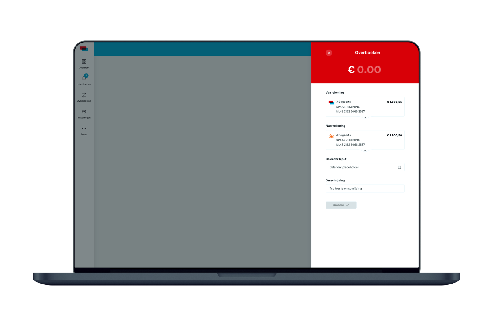 Scherm van een laptop met een weergave van een online betaalpagina, met rechts het totaalbedrag van € 0,00.